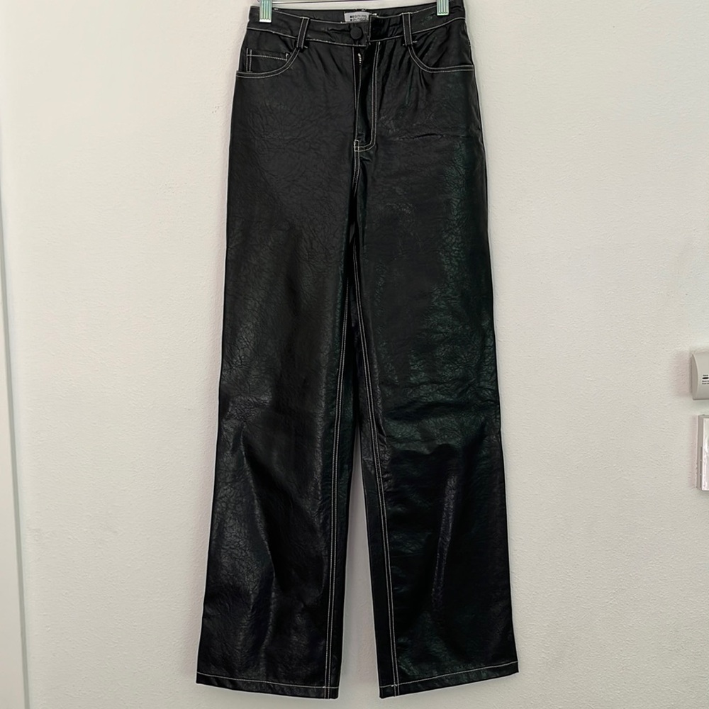 black pleather pants wide leg